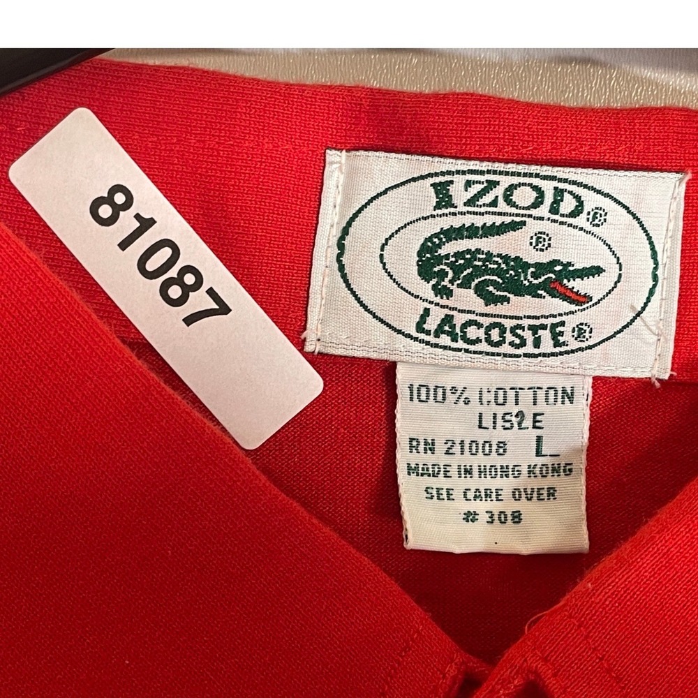 Vintage Izod Lacoste Men L Red Blue Striped Cotton Lisle Pocket Polo Shirt - Picture 3 of 4